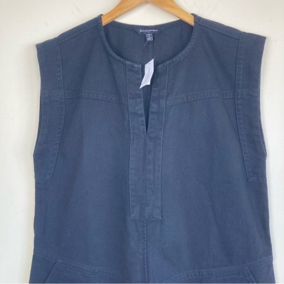 Banana Republic Factory Split Neck Mini Dress Black Safari Minimalist Sz LP NWT - Picture 4 of 13